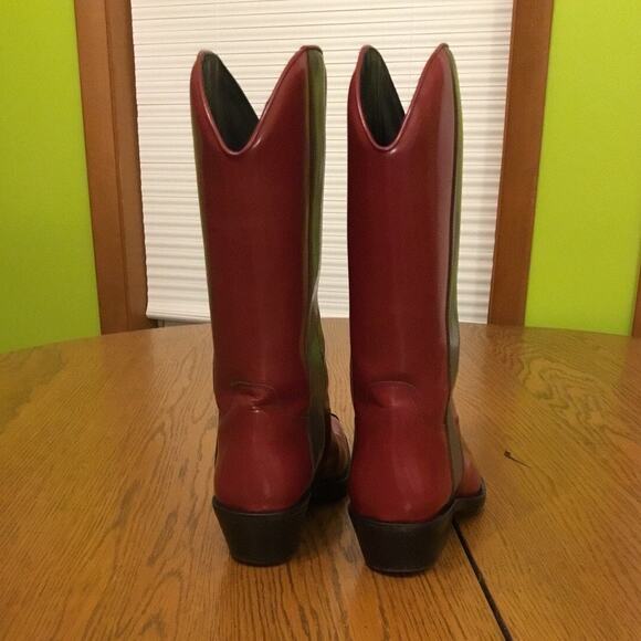 Calvin Klein 205W39NYC × Raf Simons Red Leather Gray Stripe Western Cowboy Boots - Picture 6 of 7